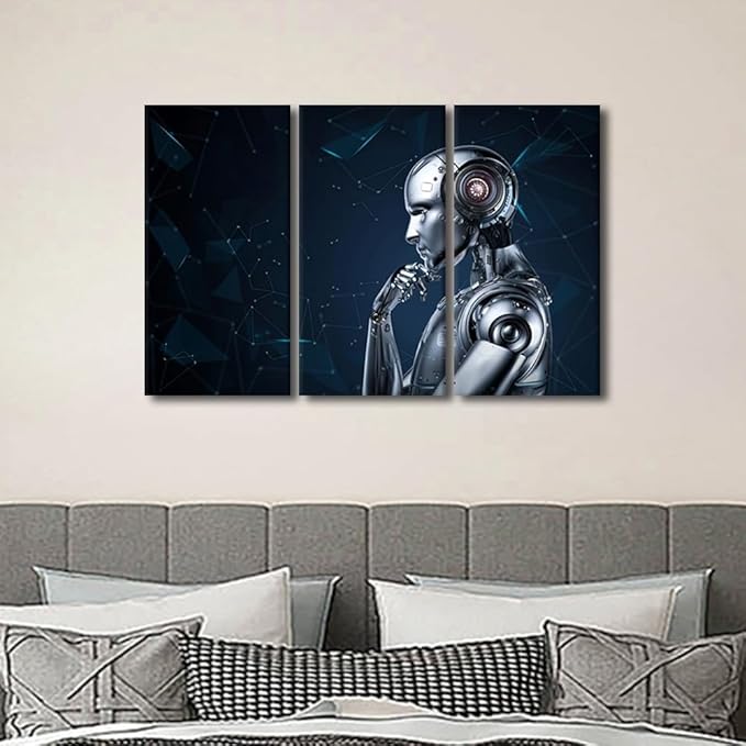 TUMOVO AI Intelligence Prints Wall Art Home Wall Decorations Robot Large Wall Decor 3 Pieces Robot Canvas Wall Art AI Artwork for Home Office Decoration Framed Ready to Hang, 36" Wx24 H