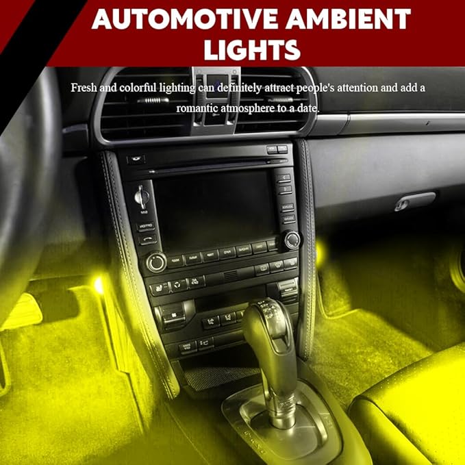 Car Interior LED Lights, Automotive Ambient Neon Light Kit with USB Port, Automotive Under Dash Decoration Night Lamp for Men and Women, 4 in 1 Decoration Lights for Car, Garden, Home, Part (Yellow)