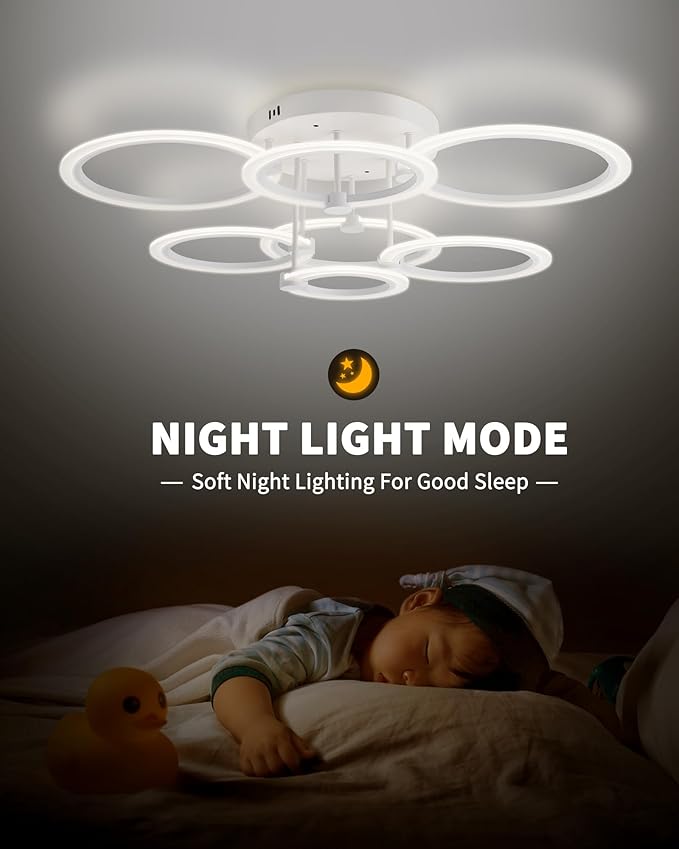 Modern LED Ceiling Light Dimmable Ceiling Light Fixtures with Remote 7 Rings White Close to Ceiling Lights 31.8" 130W 3000K-6500K Flush Mount Ceiling Lamp for Living Room,Bedroom,Kitchen