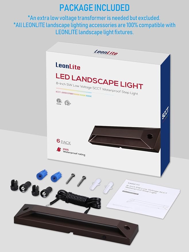 LEONLITE 8 Inch 5CCT LED Low Voltage Step Lights Outdoor, 12-24V AC/DC Surface Mount Deck Lights, 1800K/2700K/3000K/4000K/5000K, IP65 Aluminum for Landscape, Yard, Garden, Oil Rubbed Bronze, Pack of 6