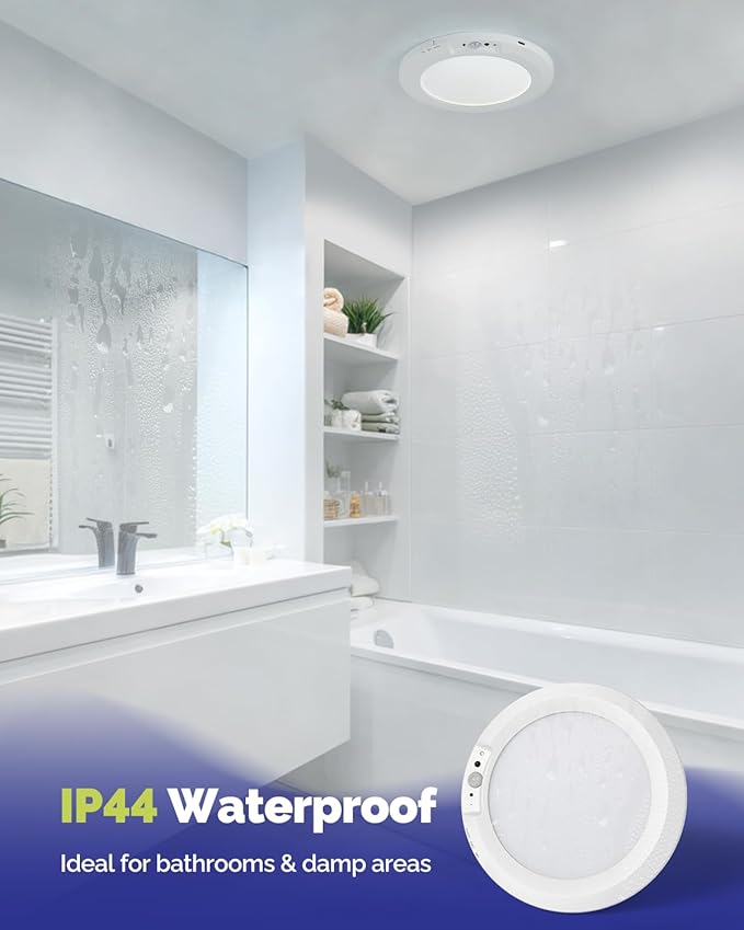 10,000mAh Rechargeable Ceiling Light with Remote, 7.09“ Wireless Waterproof Shower Lights 3000K/4000K/6000K, Battery Powered Light for Closet Battery Operated, Motion Sensor Lights No Wiring