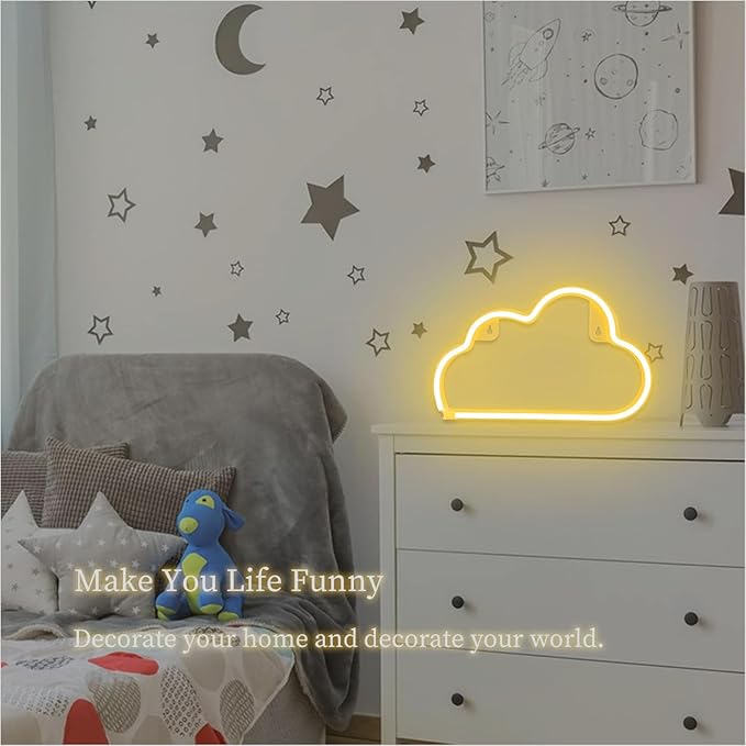 Cloud Neon Sign Warm White Cloud Light Sign for Wall Decor,Battery or USB Powered Clouds Shaped LED Sign Decoration Lights for Bedroom Aesthetic Teen Girl Kid Room Christmas Birthday Wedding Party