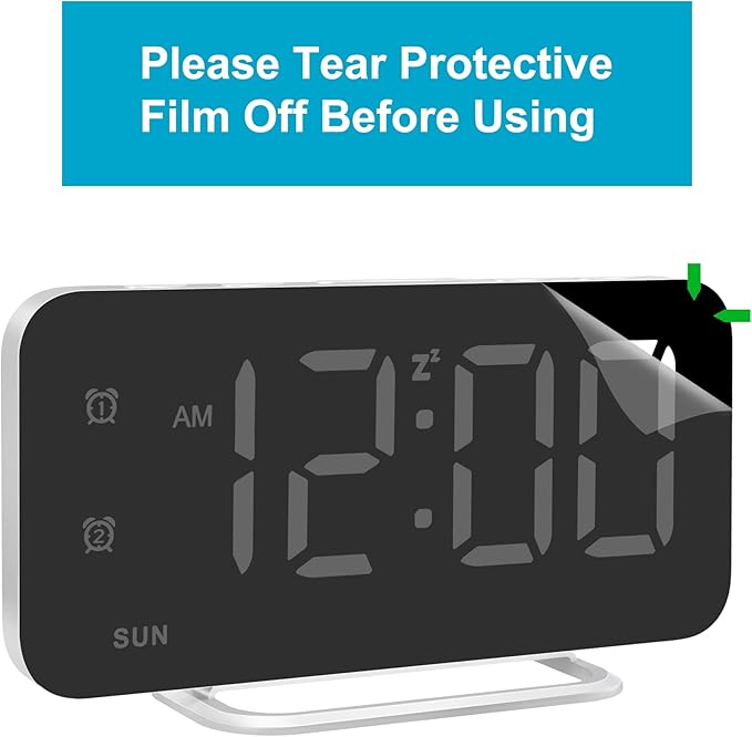Slim LED Digital Alarm Clock, Mirror Surface for Makeup, with Diming, Large Display, Easy Setting, USB Ports, Modern Decor for Bedroom, Desk, Xmas, Birthday Gift for Women, Sister, Teen Girl, Silver