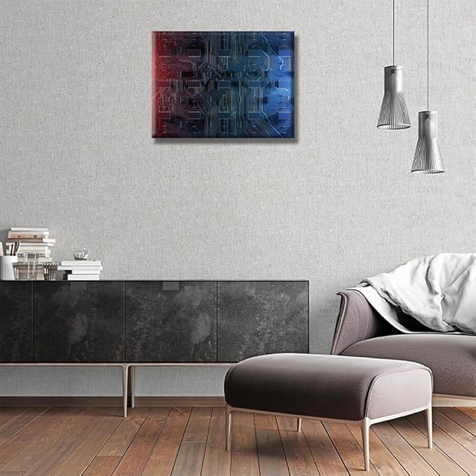 LSIUHWUWI Canvas Wall Art Abstract Computer Motherboard Wall Art for Living Room Home Decor Computer Chip Poster Electronic PC Living Room Wall Decoration Framed Ready to Hang 12x16 INCH