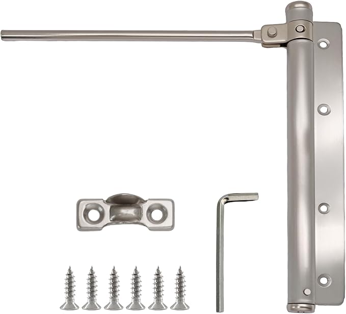 BokWin Automatic Door Closer for Home, Safety Spring Door Closers Adjustable Self Closing Device, Easy to Install with Arm, Screw, Wrench for 5kg (1 Pack, Silver)