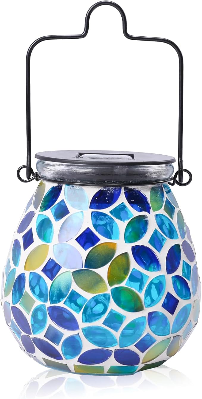 Bshine Mosaic Solar Lantern Outdoor Hanging Waterproof, Mosaic Light Indoor Decorative Table, Garden Decor for Yard Outside, Path, Courtyard, Lawn, Birthday Gift for Mom Women Gardening, Classical