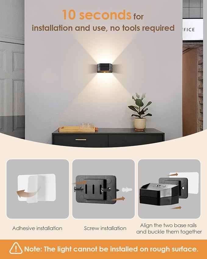 ALOVECO Motion Sensor Wall Light with Remote Control 4800mAh Rechargeable Battery, 3-Color Dimmable Wireless LED Wall Lamp Indoor Up/Down Wall Sconce for Hallway, Living Room, Stairs, Bedroom (2 Pack)