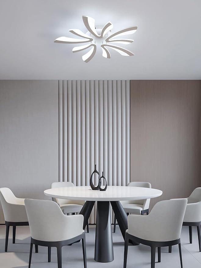 Goeco Modern Ceiling Light, 27.5'' LED White Acrylic V-Shaped Flush Mount Ceiling Lights, 6500K Ceiling Light Fixture for Living Room, Dining Room, Bedroom, Kitchen