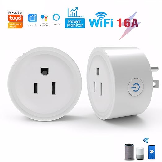 Mengshen 2 Pack Smart Plug 16A Smart Outlet WiFi Socket with Tuya App Remote Control Compatible with Alexa Google Home 16A Smart Life Plug with Timer Function 2.4GHz WiFi Only