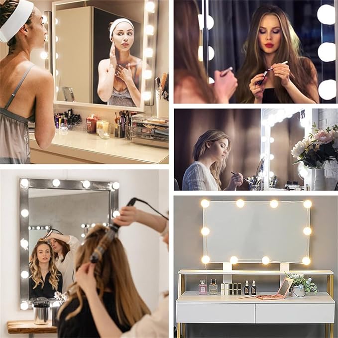 LED Vanity Lights for Mirror, Hollywood Style Vanity Lights with 10 Dimmable Bulbs, Adjustable Color & Brightness, USB Cable, Mirror Lights Stick on for Makeup Table Dressing Room
