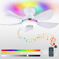 36 Inch White Ceiling Fan with Light, 5 Blades Flush Mount Fan with RGB & 3 CCT Dimmable Light, APP & Remote Control, Built-in Speaker, Reversible, 6 Speeds for Bedroom Living Room