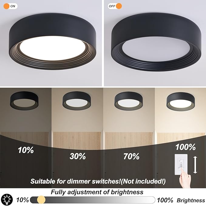 11.8 Inch Modern Dimmable LED Round Matte Black Flush Mount Ceiling Light,5CCT Adjustable 3000K-6000K,Close to Ceiling Lighting Fixture for Hallway,Entryway,Laundry Room,Kitchen,Bedroom