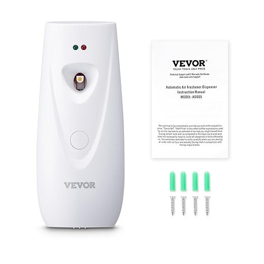 VEVOR Automatic Air Freshener Spray Dispenser, 2-Pack, Wall Mounted or Free Standing, Battery Operated, Multiple Time Settings for Home, Indoor, Bathrooms, Offices, Hotels, Commercial Places, White