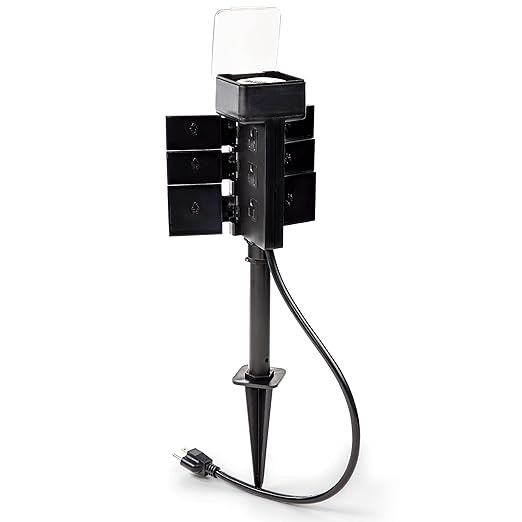 BLACK+DECKER Garden Timer Stake with 6 Grounded Outlets - Waterproof Outlet Timer with 30-Minute Intervals for Lights, Tools - Outdoor Power Stake with Overload Protection - Premium Light Timers