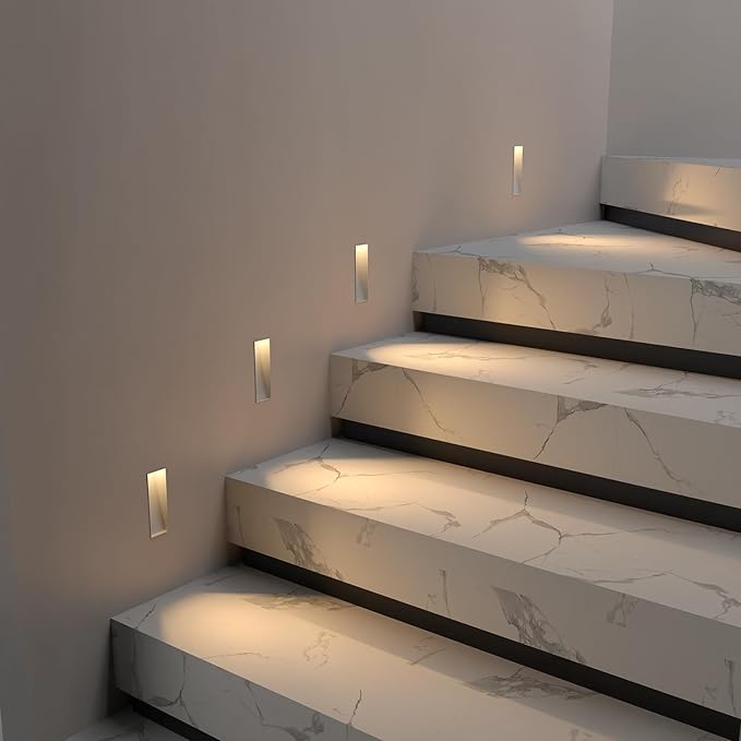 12 Pack Trimless Recessed Step Lights, 2W 3000K Warm White Wall Light, Indoor Rectangle Skirting Board Lighting, Invisible Stair Lights for Hallway, Bedroom, Staircase (No Dimming)