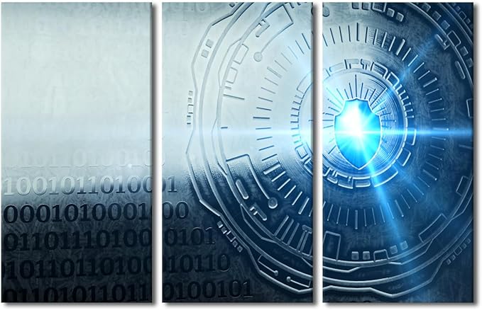 Framed Wall Art 3 Panels Cybersecurity Concept Illustration Pictures Print on Canvas for Living Room Bedroom Decoration, Concept Artwork Gallery-Wrapped Ready to Hang, 60" Wx40 H