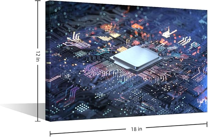 TUMOVO Wall Art for Living Room CPU Concept Canvas Wall Art Circuit Board Contemporary Wall Art Posters and Prints Glowing CPU Modern Artwork Ready to Hang for Bedroom Office, 18x12in