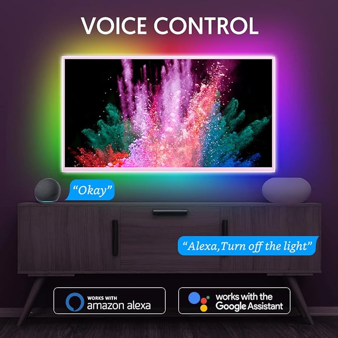 Smart TV LED Backlights, 9.8ft WiFi Strip Lights Compatible with Alexa, Google Assistant, Remote, Music Sync 16 Million RGB Colors, Avatar Controls for 46-60 inch TVs