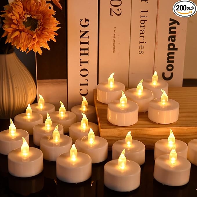 Tea Light, 200 Pack Flameless LED Tea Lights Candles Flickering red 200+ Hours Battery-Powered Tealight Candle. Ideal for Party, Wedding, Birthday, Gifts and Home Decoration