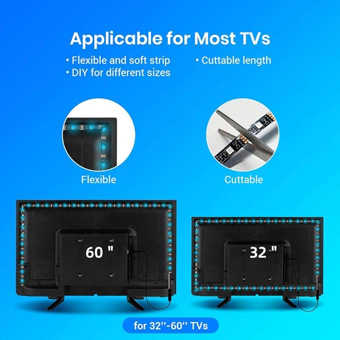 Broadlink TV LED Backlights, 9.8ft LED Strip Lights with Remote for 32-60'' TV, USB Powered, Works with RM4 mini RM4 pro Smart IR Remote - 16 Color Changing 5050 LEDs TV Lights