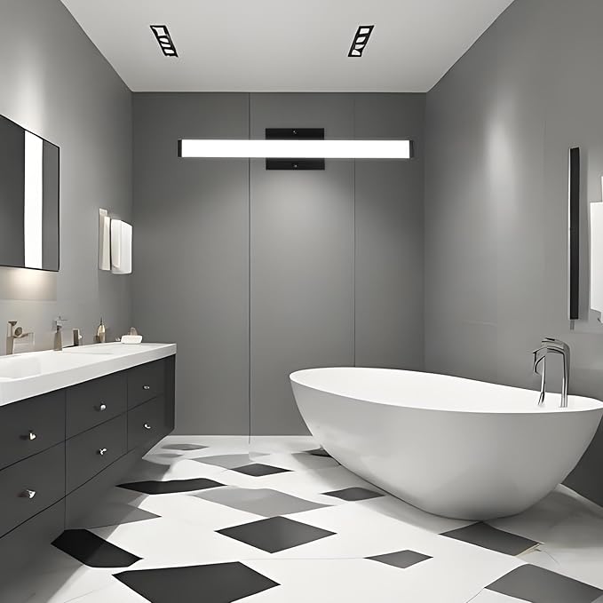 48 Inch LED Bathroom Vanity Light, 30W 3CCT Bathroom Light Fixtures Over Mirror, IP44 Dimmable Black Bath Vanity Lights Bar, ETL Listed