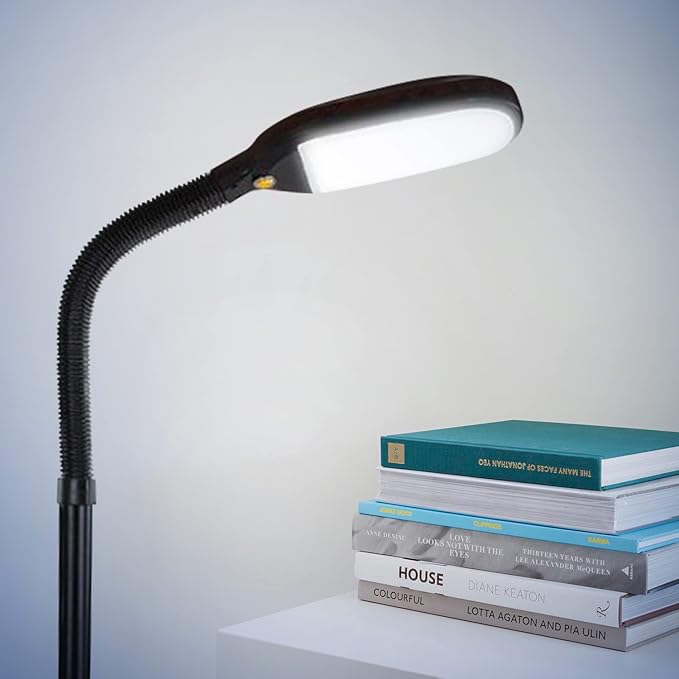 Brightech Litespan - Bright LED Floor Reading Lamp for Over Chair Crafts and Reading, Estheticians' Light for Lash Extensions, Adjustable Standing Lamp for Living Room, Bedroom, Office - Havana Brown