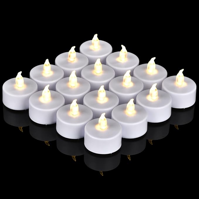 Flameless Tea Lights Candles 50/100/150 Packs LED Battery Operated Electric Votive Fake Candles Realistic Flickering and 200+ Hours Long Lasting Bright for Celebrations Festivals (50 Packs, White)