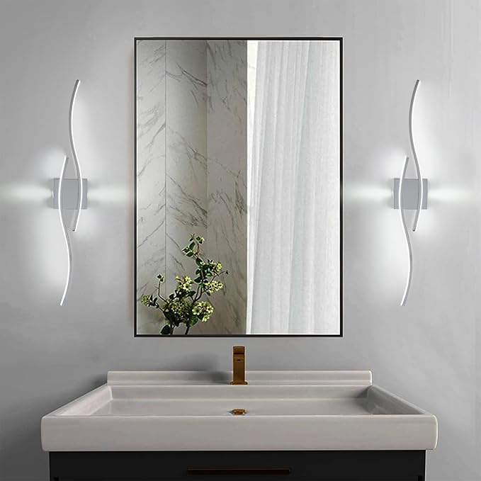 Modern Led Wall Sconces, 32inch Bathroom Mirror Vanity Light, 28W 6000K Wall Light Fixtures Stair Lights, Indoor Wall Decor Bedside Wall Lamp for Bedroom Living Room Hallway Hotel - Silver