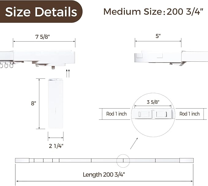 TWOPAGES Electric Smart Curtain Track for Ceiling Mount and Wall Mount, 200 Inches Motorized Curtains Rail System Compatible with Google, Alexa App, Remote Control