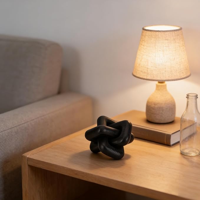 Wooden Knot Decoration Bohemian Decoration Hand-Carved Knot Black Coffee Table Decoration Suitable for Modern Home Bedroom Living Room Farmhouse Dining Table Minimalist Decoration (Black)