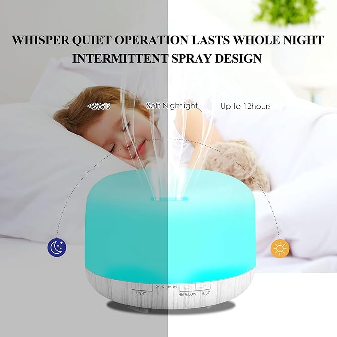 Humidifiers for Bedroom Large Room Home Baby Kids Whole House Hotel Office Desk Plant,500ml Portable Aromatherapy Essential Oil Diffuser Cute Ultrasonic Cool Mist Humidifier with Light Remote
