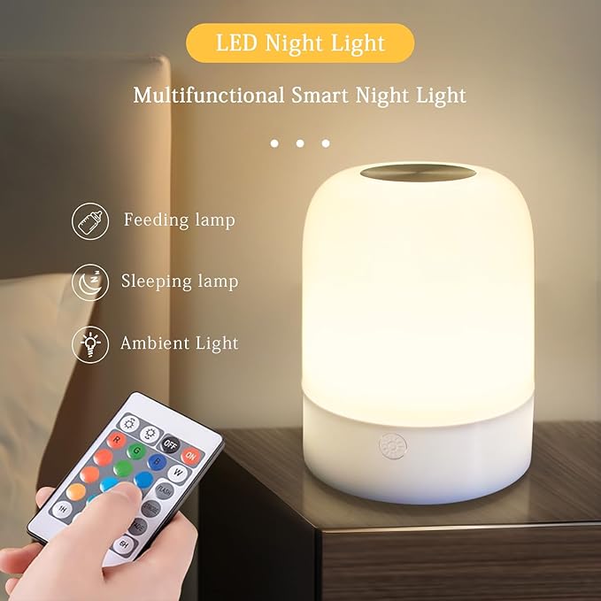 Rechargeable Night Light for Baby Nursery with Touch Control, 13 Colors & 3 Modes, Dimmable Nursery Lamp with Timer, Portable Hanging Bedside Light for Kids Room, Breastfeeding, Camping