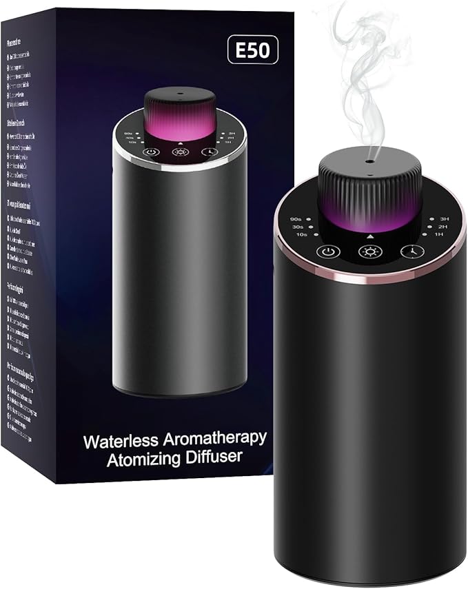 Waterless Essential Oil Diffuser Aromatherapy Scent Diffusers for Home Large Room, Bedroom, Car, Office, Desk, Battery Operated Mini Portable Air Freshener, 3 Countdown Timers & 3 Mist Levels
