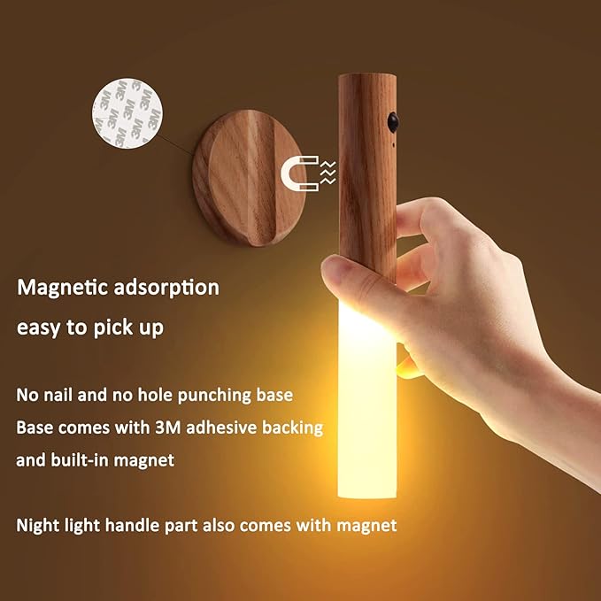 Rechargeable Night Light Motion Sensor Battery Operated Wall Sconces Set of Two Wireless Portable Wall Lights Magnetic for Hallway Bedroom Cabinet, 3000K Warm White
