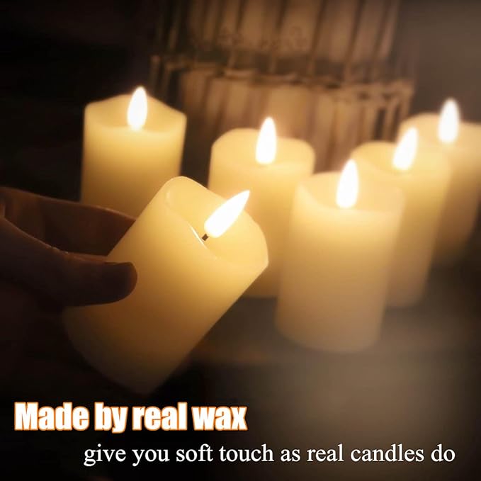 Eywamage Ivory Flameless Votive Candles with Timer Batteries, 2x3 inch Small LED Pillar Candles Flickering Set of 6