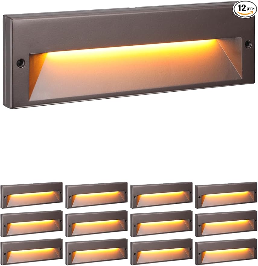 LEONLITE 12-Pack 10.6 Inch 5CCT LED Low Voltage Step Lights, 12–24V AC/DC 6W Surface Mount Ultra-Slim Landscape Stair Lights, IP65 Aluminum Outdoor Lighting for Decks, Hardscapes, Oil Rubbed Bronze
