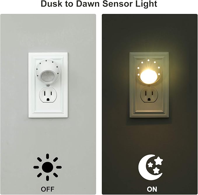 DEWENWILS Plug in Night Lights into Wall, Dusk to Dawn Sensor, 360° Rotating LED Nightlights for Kids, Adults, Bedroom, Hallway, Bathroom, Stairways, Warm Light, UL Listed, 4 Pack