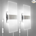 KICAAO Wall Sconces Set of Two, Modern Wall Sconce Plug in 10W 6000K Cool White Acrylic Wall Lights with 6FT/180cm Plug in Cord and On/Off Switch on The Cord