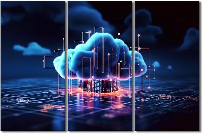 TUMOVO 3 Panel Large Wall Art Crypto, AI, Firewall Network Security, Artificial Intelligence, Cyber Security, Cloud Managed, Circuit Board Picture Poster for Home Wall Decorations, 60" Wx40 H