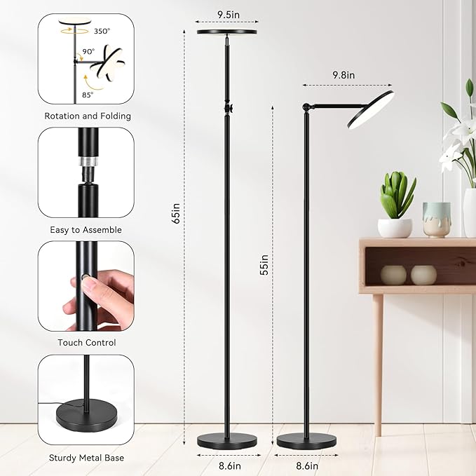 Floor Lamps for Living Room, 30W Super Bright LED Floor Lamp, Stepless Dimmable Tall Standing Lamp, Torchiere Floor Lamps with Touch Control, Modern Floor Lamp for Bedroom, Office
