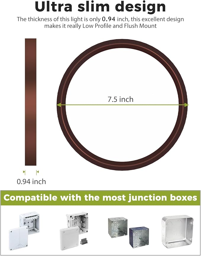 hepside 2Pack Dimmable Flush Mount Ceiling Light Fixture Oil Rubbed Bronze, 3CCT Selectable 3000/4000/6500K Ceiling Lamp, 7.5INCH 15W 1500LM Low Profile Light for Bedroom, Kitchen, Bathroom, Hallway