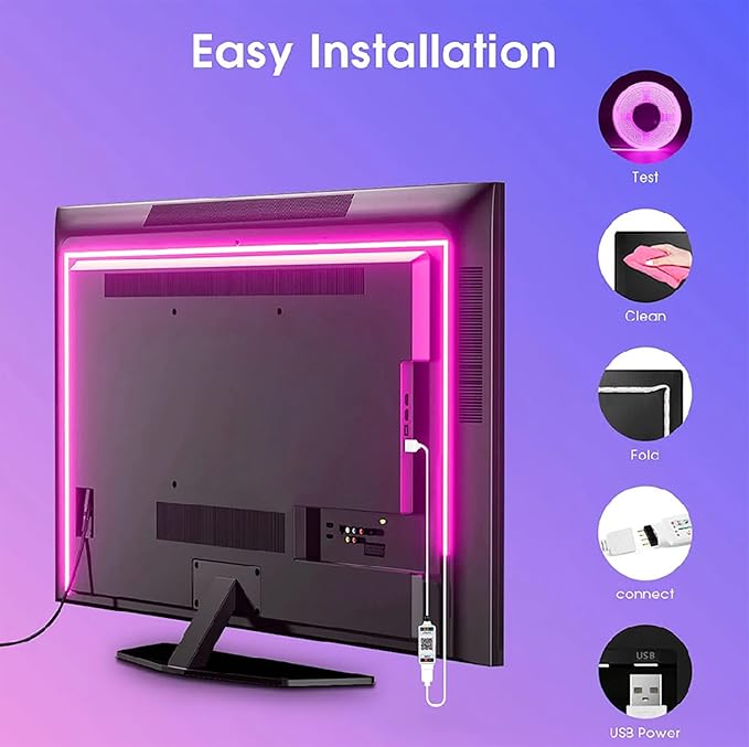 5V USB RGB COB Strip Lighting Backlight TV,RGB COB LED with Bluetooth Music Sync for TV, Bedroom, Party DIY Home Decoration Lighting (RGB, 1M)