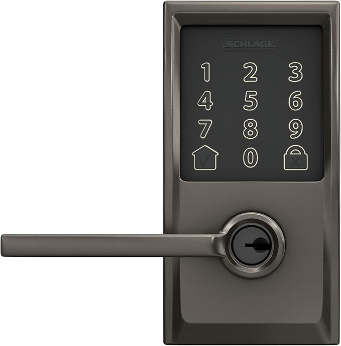 Schlage Encode Smart Wi-Fi Lock with Lever Handle, Touchscreen Keypad, Keyless Entry Door Lock, App Control, Alexa, Google Home and Airbnb Compatible, Black Stainless, FE789WB CEN 530 LAT