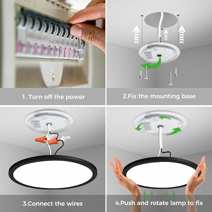 zemty 15 Inch LED Ceiling Light with Night Light 1800K, 3000K/4000K/6500K Dimmable Fixture with Remote Control, Low Profile Lighting for Bedroom Living Room Kitchen-Black