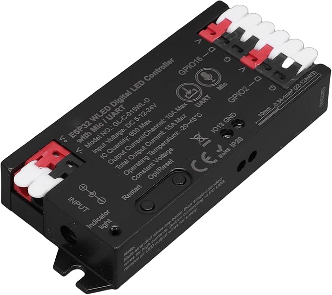 Eujgoov LED Strip Light Controller with Mic, Over 100 Lighting Effects Music Sync WiFi APP Control, for WS2812 SK6812 Addressable LED Strips