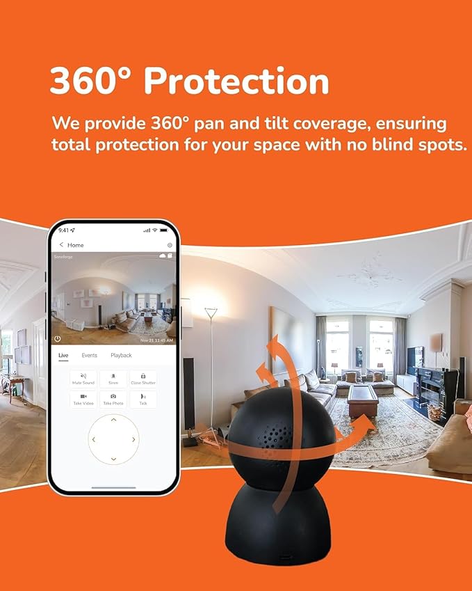 SensForge 2.5K Pan-Tilt Security Camera, 360° Dual-Band WiFi Camera for Home, Free AI Human & Pet Detection, 2-Day Cloud + 64GB SD Storage, Two-Way Talk, Optional AI + Storage Upgrade (2, Black)
