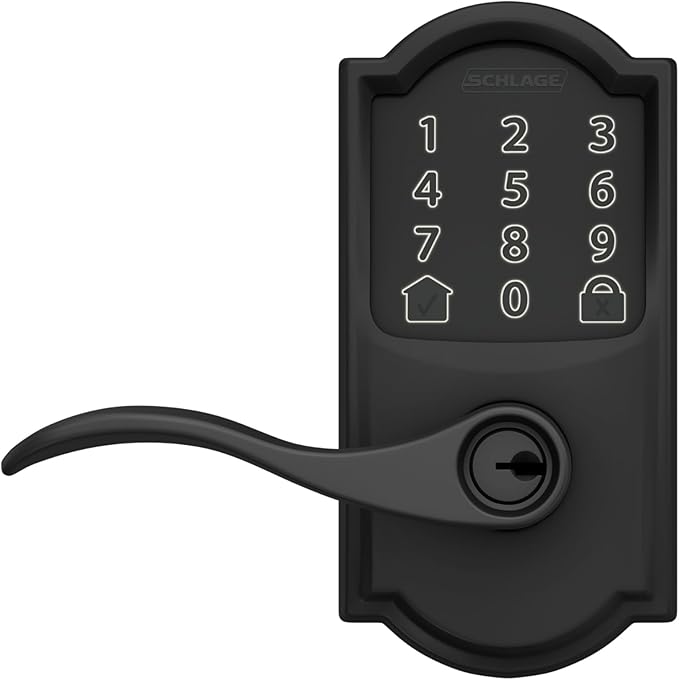 Schlage Encode Smart Wi-Fi Lock with Lever Handle, Touchscreen Keypad, Keyless Entry Door Lock, App Control, Alexa, Google Home and Airbnb Compatible, Matte Black, FE789WB CAM 622 Acc