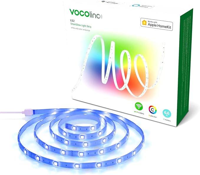 VOCOlinc LED Strip Light Works with Apple HomeKit Siri Alexa Google Assistant 5050 RGB LED Lights for Bedroom Smart Wi-Fi Multicolor App-dimmable for Christmas Decorating Voice Control No Hub Required
