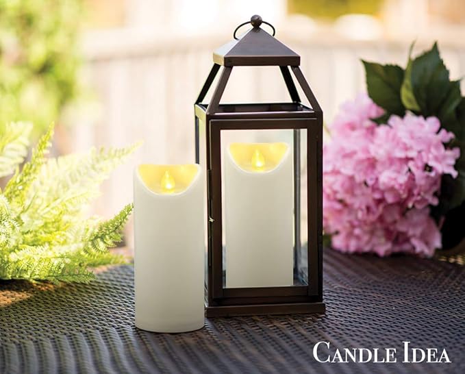 CANDLE IDEA 2 PCS 3"x7" Outdoor Waterproof Flameless LED Pillar Candles with Remote Timer, Battery Operated Electric Flickering Plastic Fake Candle for Halloween Christmas Lantern Decorations (Ivory)