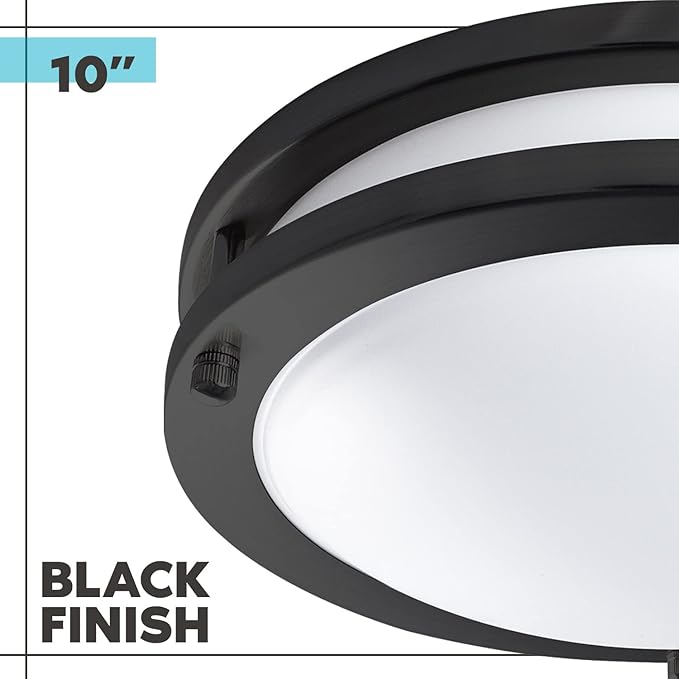 LUXRITE 10 Inch LED Flush Mount Ceiling Light, 5 Color Selectable 2700K | 3000K | 3500K | 4000K | 5000K, Dimmable, Modern Ceiling Light Fixture, 14W, 1050 Lumens, Energy Star, ETL Listed, Matte Black